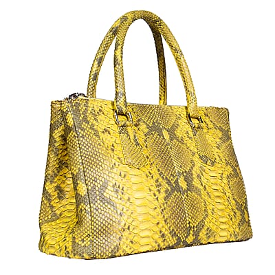 The Grand Pelle Handcrafted Gold Genuine Python Leather Satchel Bag