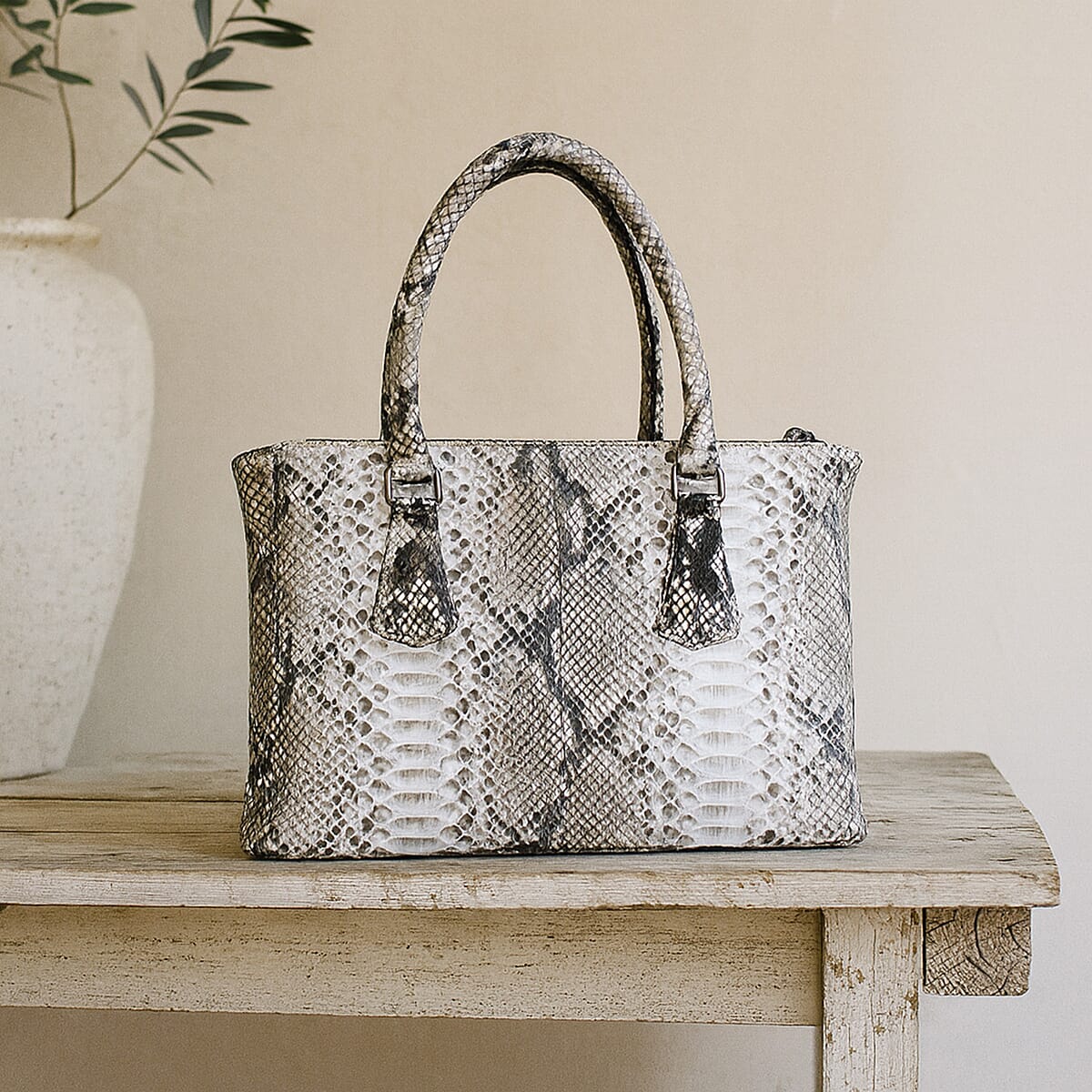 The Grand Pelle Handcrafted Natural Genuine Python Leather Satchel Bag image number 1