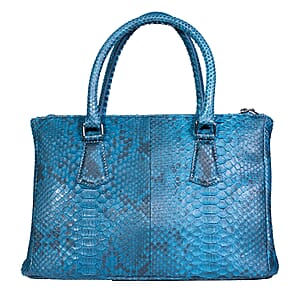 The Grand Pelle Handcrafted Blue Genuine Python Leather Satchel Bag