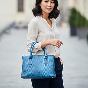 The Grand Pelle Handcrafted Blue Genuine Python Leather Satchel Bag