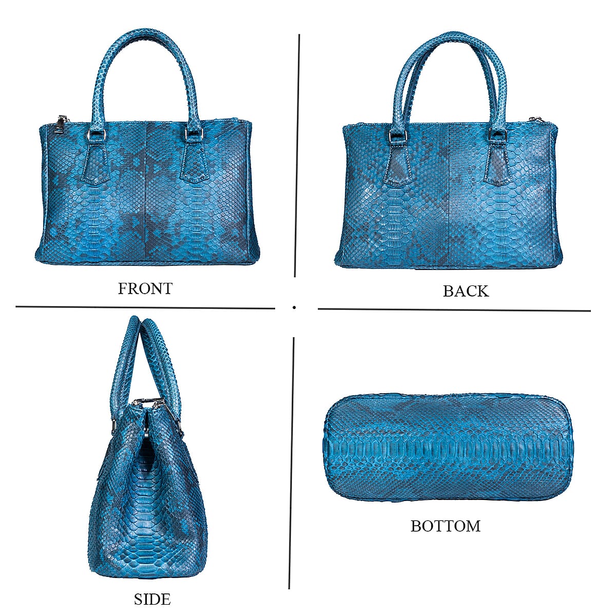 The Grand Pelle Handcrafted Blue Genuine Python Leather Satchel Bag image number 3