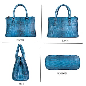 The Grand Pelle Handcrafted Blue Genuine Python Leather Satchel Bag
