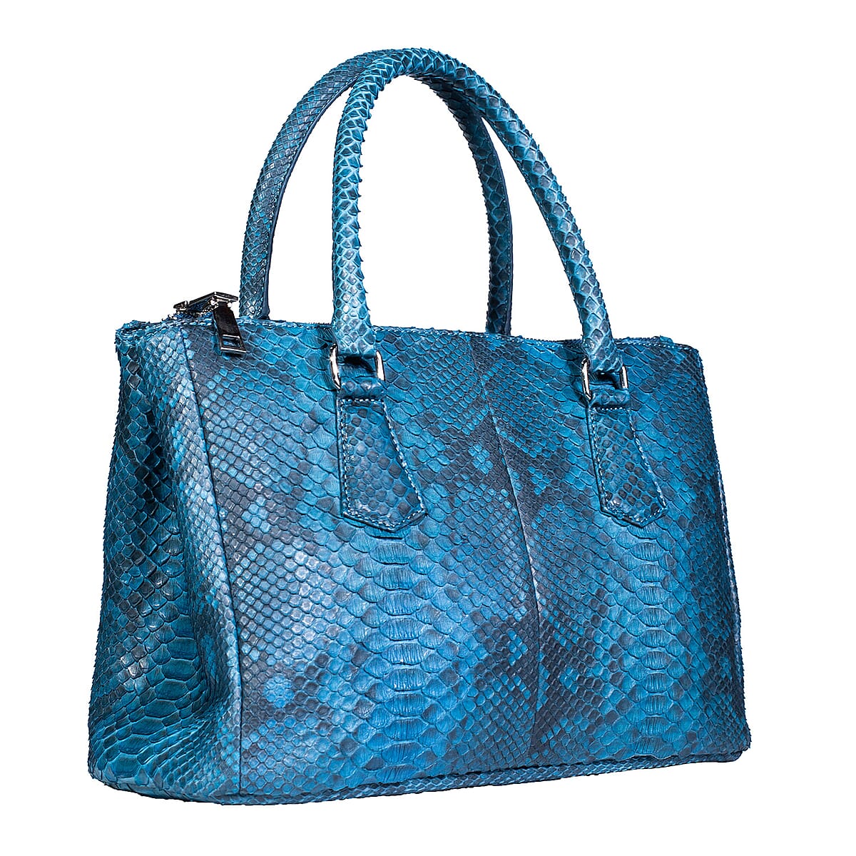 The Grand Pelle Handcrafted Blue Genuine Python Leather Satchel Bag image number 4