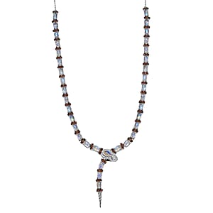 GP Trionfo Collection Rainbow Moonstone and Multi Gemstone 10.80 ctw Serpentine Necklace 18 inches in Rhodium Over Sterling Silver