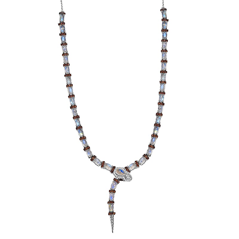 GP Trionfo Collection Rainbow Moonstone and Multi Gemstone 10.80 ctw Serpentine Necklace 18 inches in Rhodium Over Sterling Silver