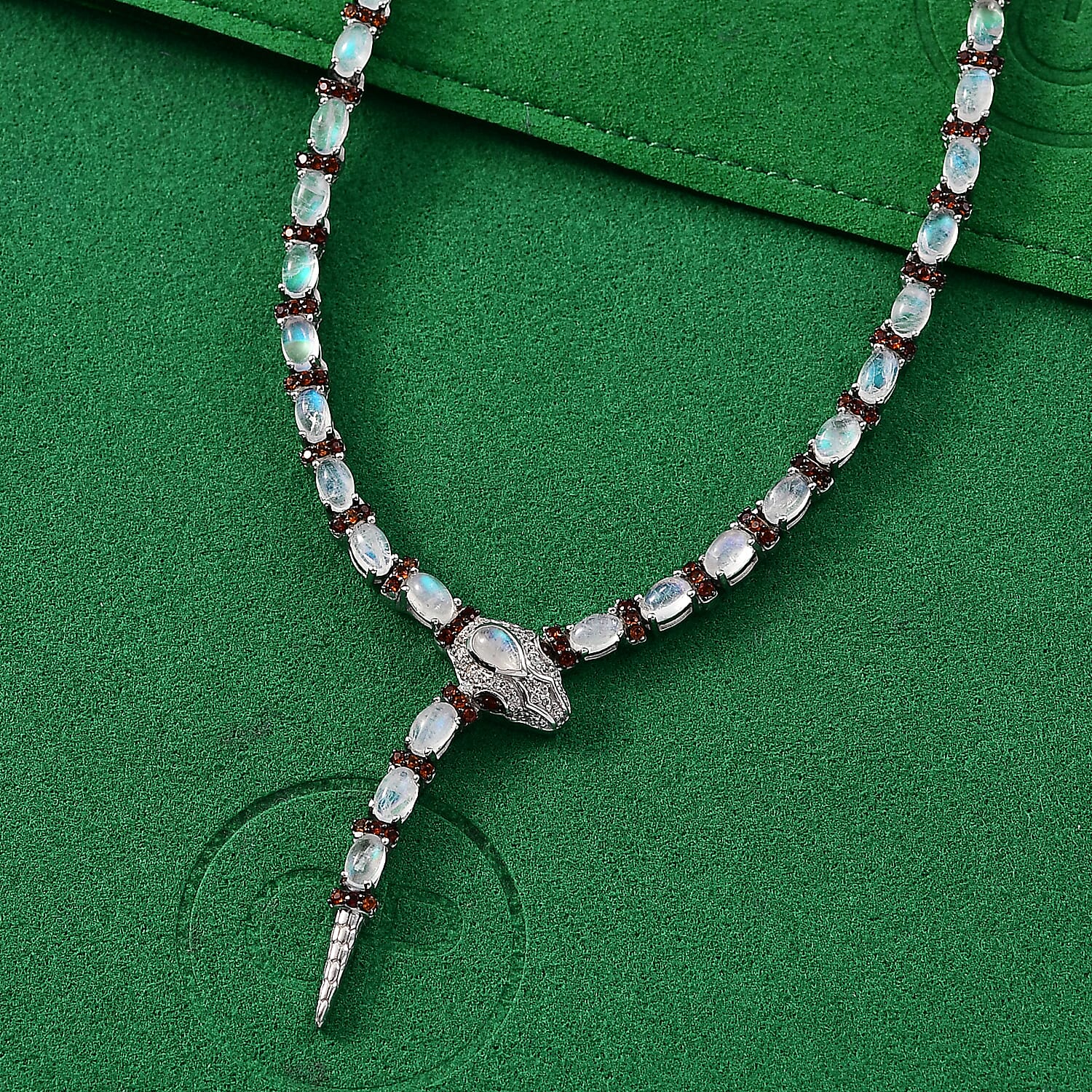GP Trionfo Collection Rainbow Moonstone and Multi Gemstone 10.80 ctw Serpentine Necklace 18 inches in Rhodium Over Sterling Silver