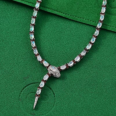 GP Trionfo Collection Rainbow Moonstone and Multi Gemstone 10.80 ctw Serpentine Necklace 18 inches in Rhodium Over Sterling Silver