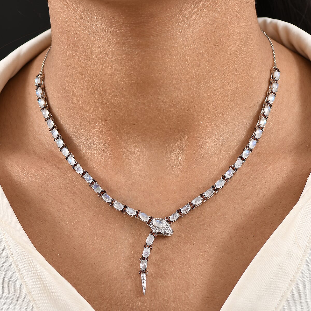 GP Trionfo Collection Rainbow Moonstone and Multi Gemstone 10.80 ctw Serpentine Necklace 18 inches in Rhodium Over Sterling Silver image number 2