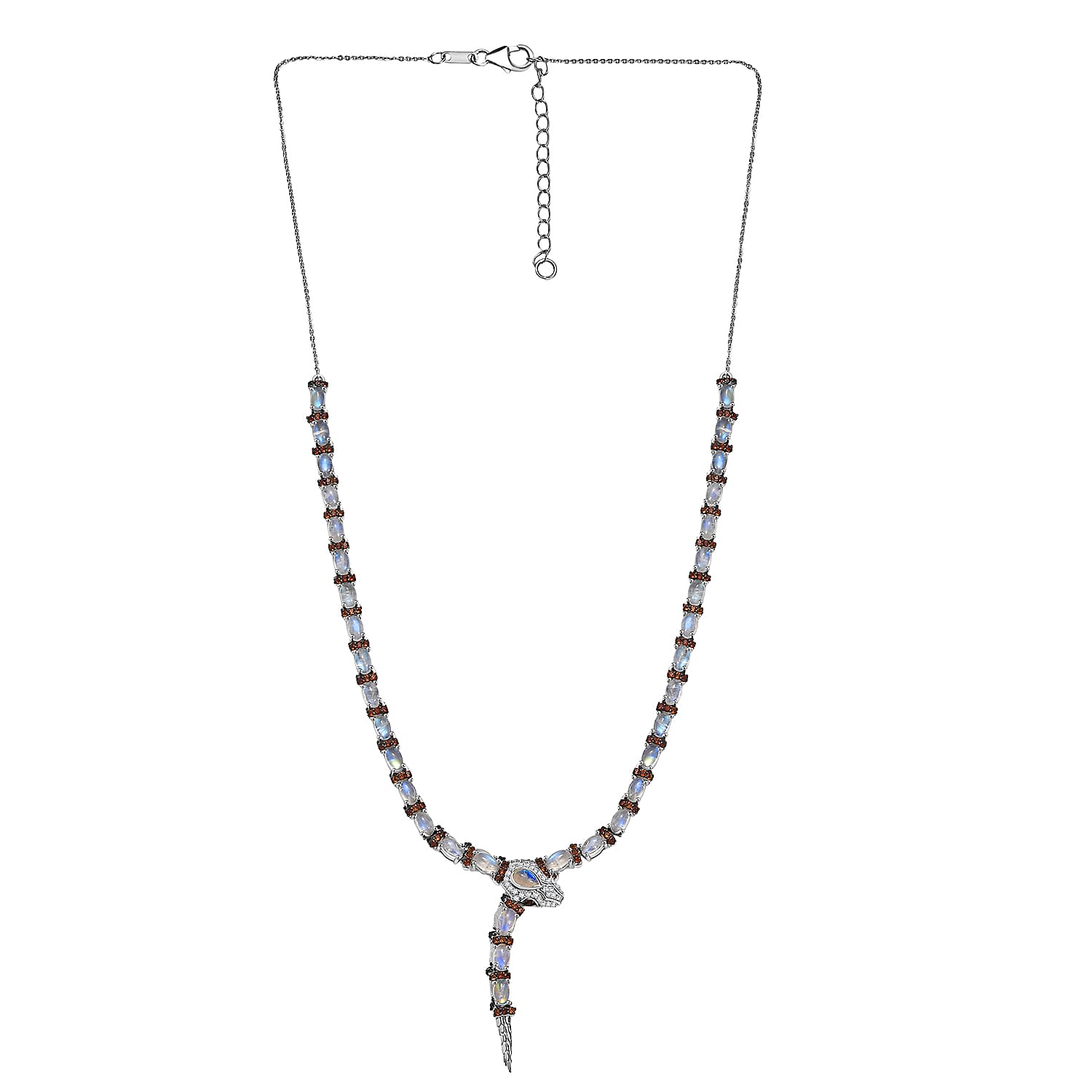 GP Trionfo Collection Rainbow Moonstone and Multi Gemstone 10.80 ctw Serpentine Necklace 18 inches in Rhodium Over Sterling Silver
