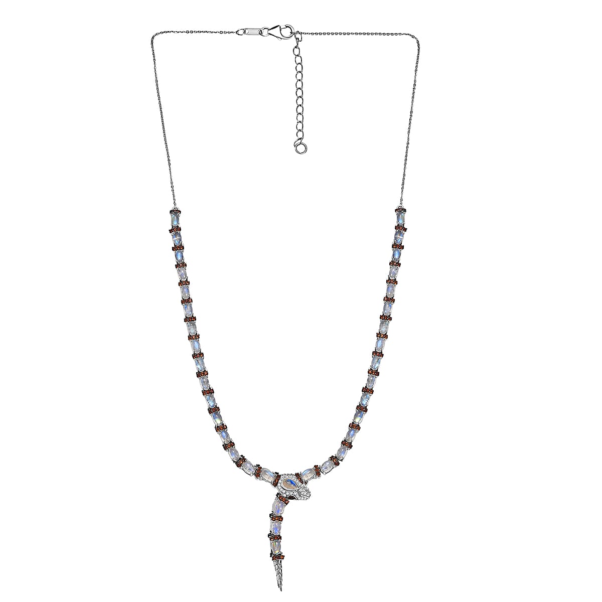 GP Trionfo Collection Rainbow Moonstone and Multi Gemstone 10.80 ctw Serpentine Necklace 18 inches in Rhodium Over Sterling Silver image number 4
