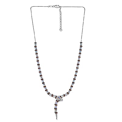GP Trionfo Collection Rainbow Moonstone and Multi Gemstone 10.80 ctw Serpentine Necklace 18 inches in Rhodium Over Sterling Silver