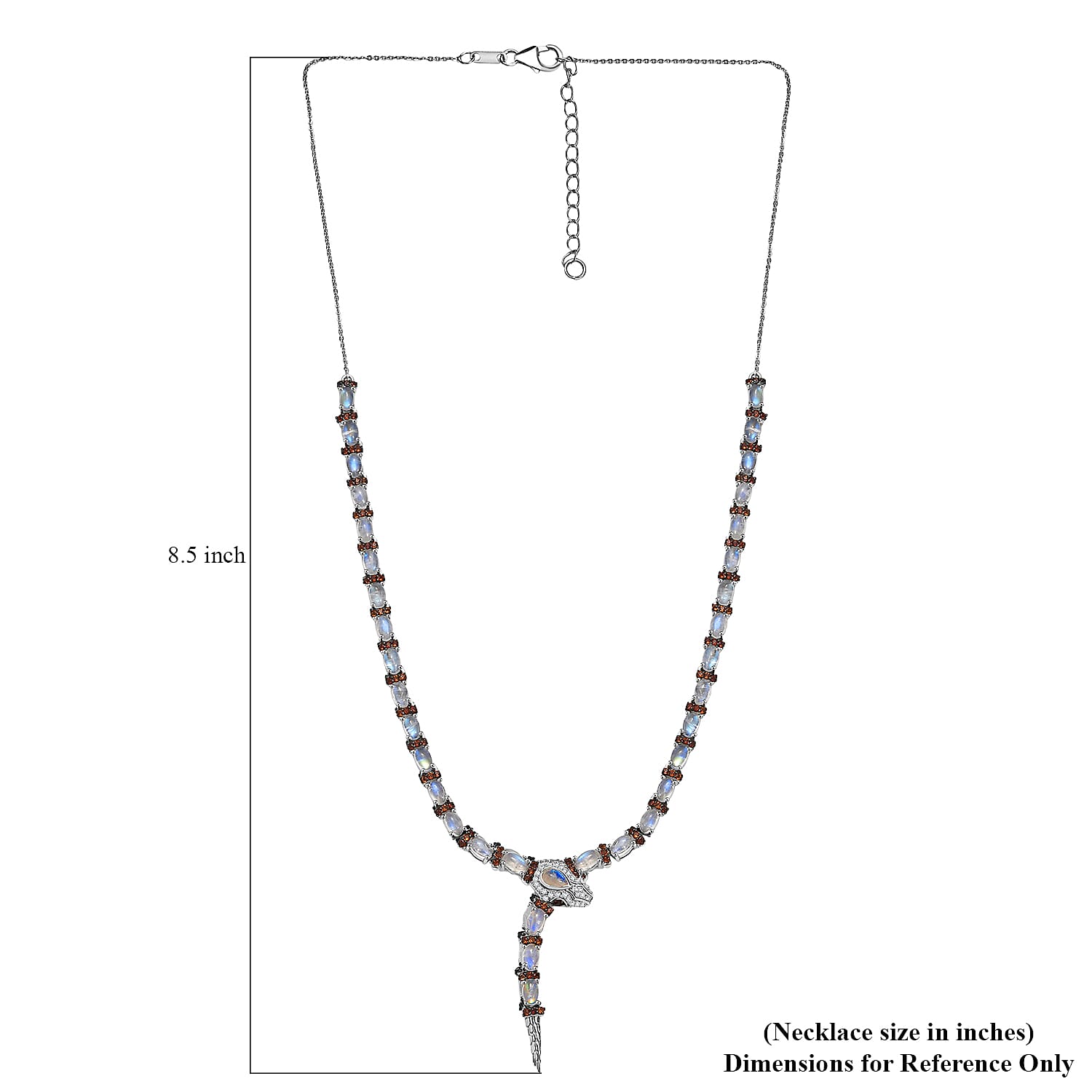 GP Trionfo Collection Rainbow Moonstone and Multi Gemstone 10.80 ctw Serpentine Necklace 18 inches in Rhodium Over Sterling Silver