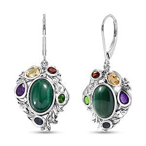EverTrue African Malachite and Multi Gemstone 19.10 ctw Earrings in Platinum Bond 