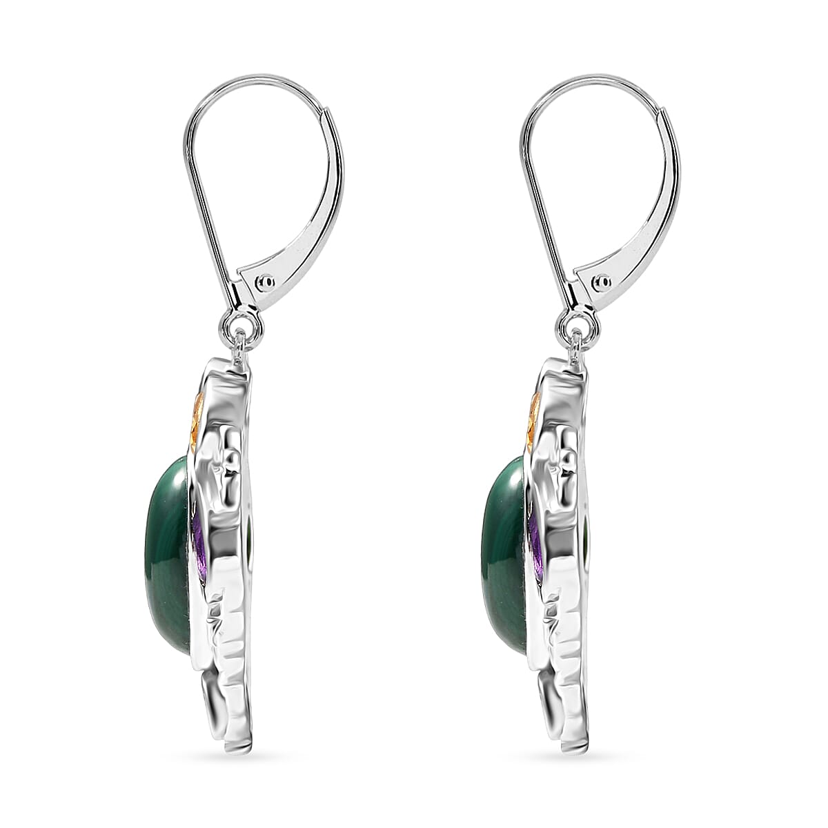 EverTrue African Malachite and Multi Gemstone 19.10 ctw Earrings in Platinum Bond  image number 3