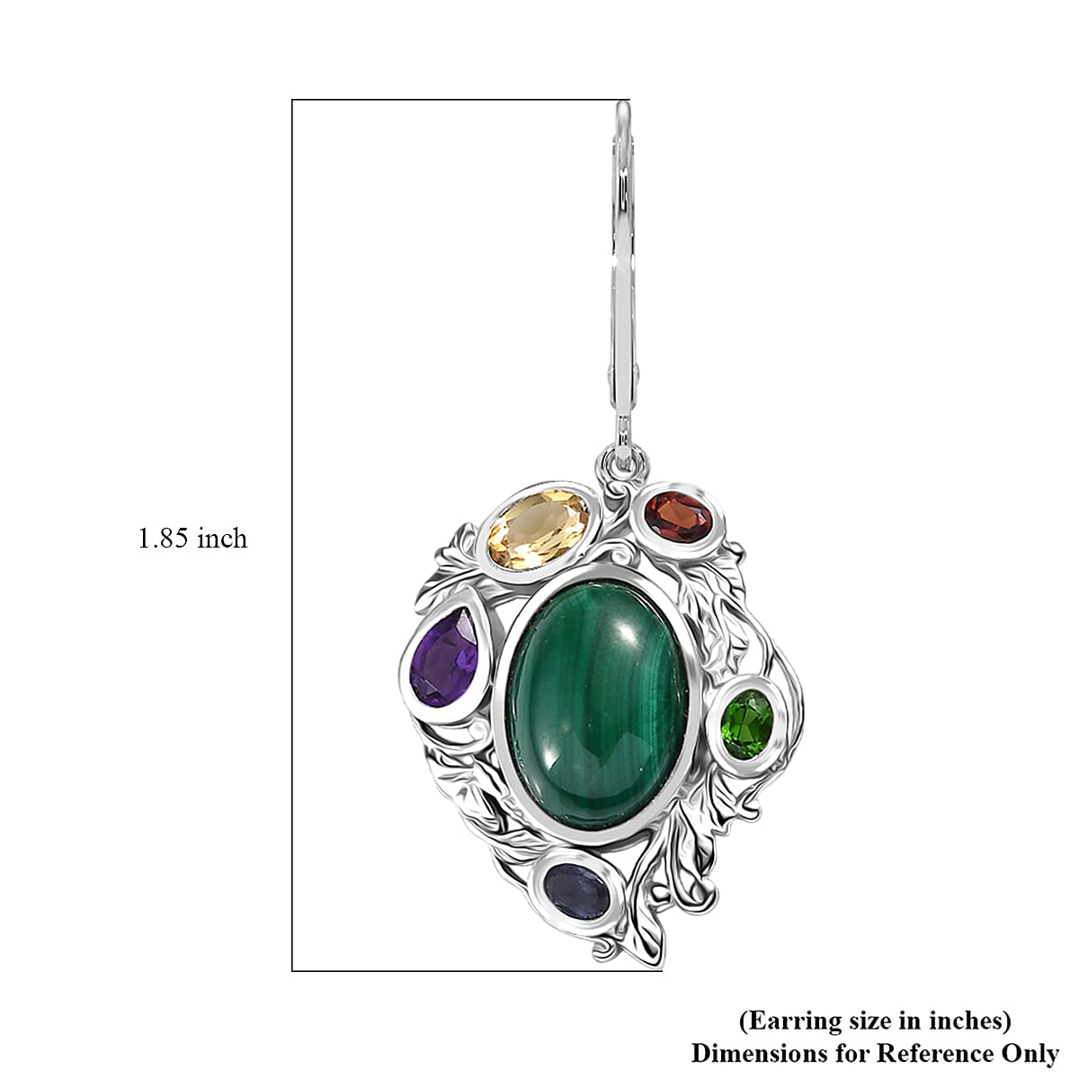 EverTrue African Malachite and Multi Gemstone 19.10 ctw Earrings in Platinum Bond  image number 5