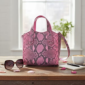 Grand Pelle Pink Genuine Python Leather Tote Bag with Shoulder Strap