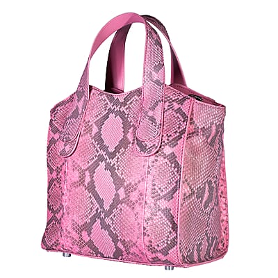 Grand Pelle Pink Genuine Python Leather Tote Bag with Shoulder Strap