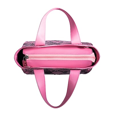 Grand Pelle Pink Genuine Python Leather Tote Bag with Shoulder Strap