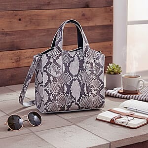 Grand Pelle Natural Genuine Python Leather Tote Bag with Shoulder Strap