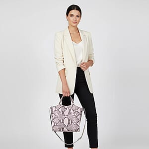 Grand Pelle Natural Genuine Python Leather Tote Bag with Shoulder Strap