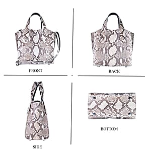 Grand Pelle Natural Genuine Python Leather Tote Bag with Shoulder Strap