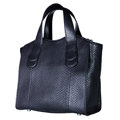 Grand Pelle Black Genuine Python Leather Tote Bag with Shoulder Strap