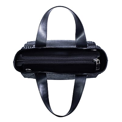 Grand Pelle Black Genuine Python Leather Tote Bag with Shoulder Strap