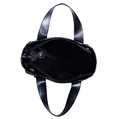 Grand Pelle Black Genuine Python Leather Tote Bag with Shoulder Strap