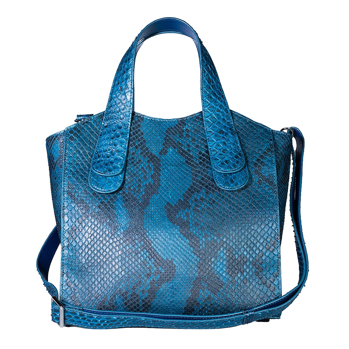 Grand Pelle Blue Genuine Python Leather Tote Bag with Shoulder Strap image number 0