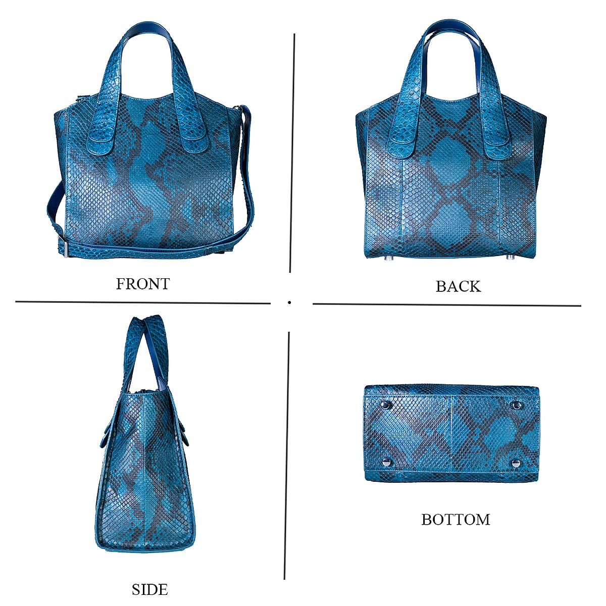 Grand Pelle Blue Genuine Python Leather Tote Bag with Shoulder Strap image number 3