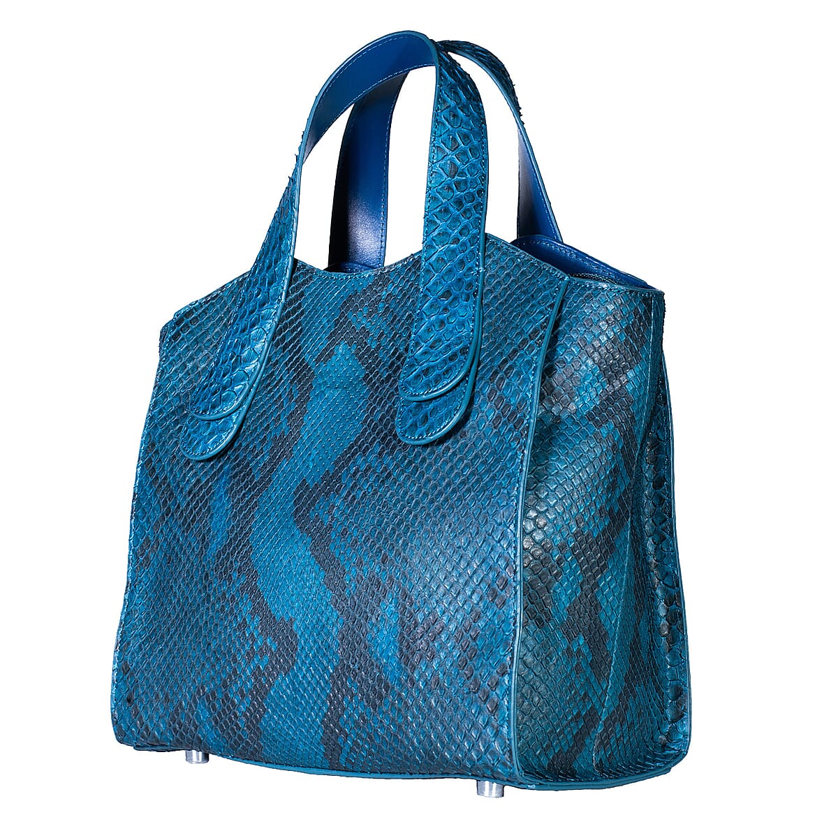 Grand Pelle Blue Genuine Python Leather Tote Bag with Shoulder Strap image number 4