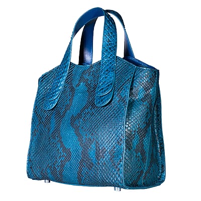 Grand Pelle Blue Genuine Python Leather Tote Bag with Shoulder Strap