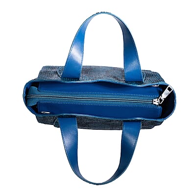 Grand Pelle Blue Genuine Python Leather Tote Bag with Shoulder Strap