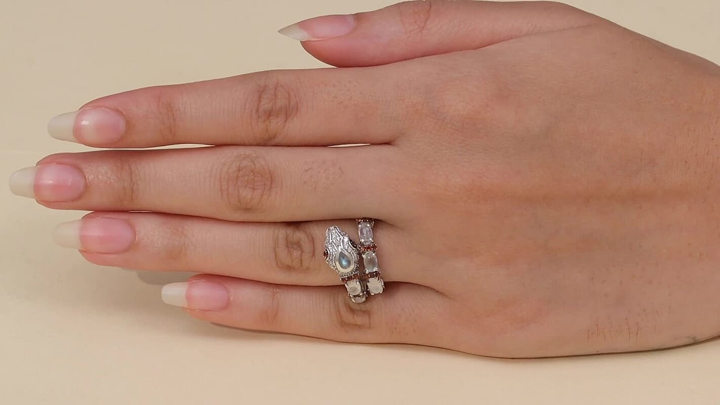 GP Rainbow Moonstone, Multi Gemstone Ring in Rhodium Over Sterling Silver (Size 10.0) 2.10 ctw