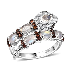 GP Trionfo Collection Rainbow Moonstone and Multi Gemstone 2.10 ctw Serpentine Ring in Rhodium Over Sterling Silver (Size 6.0)