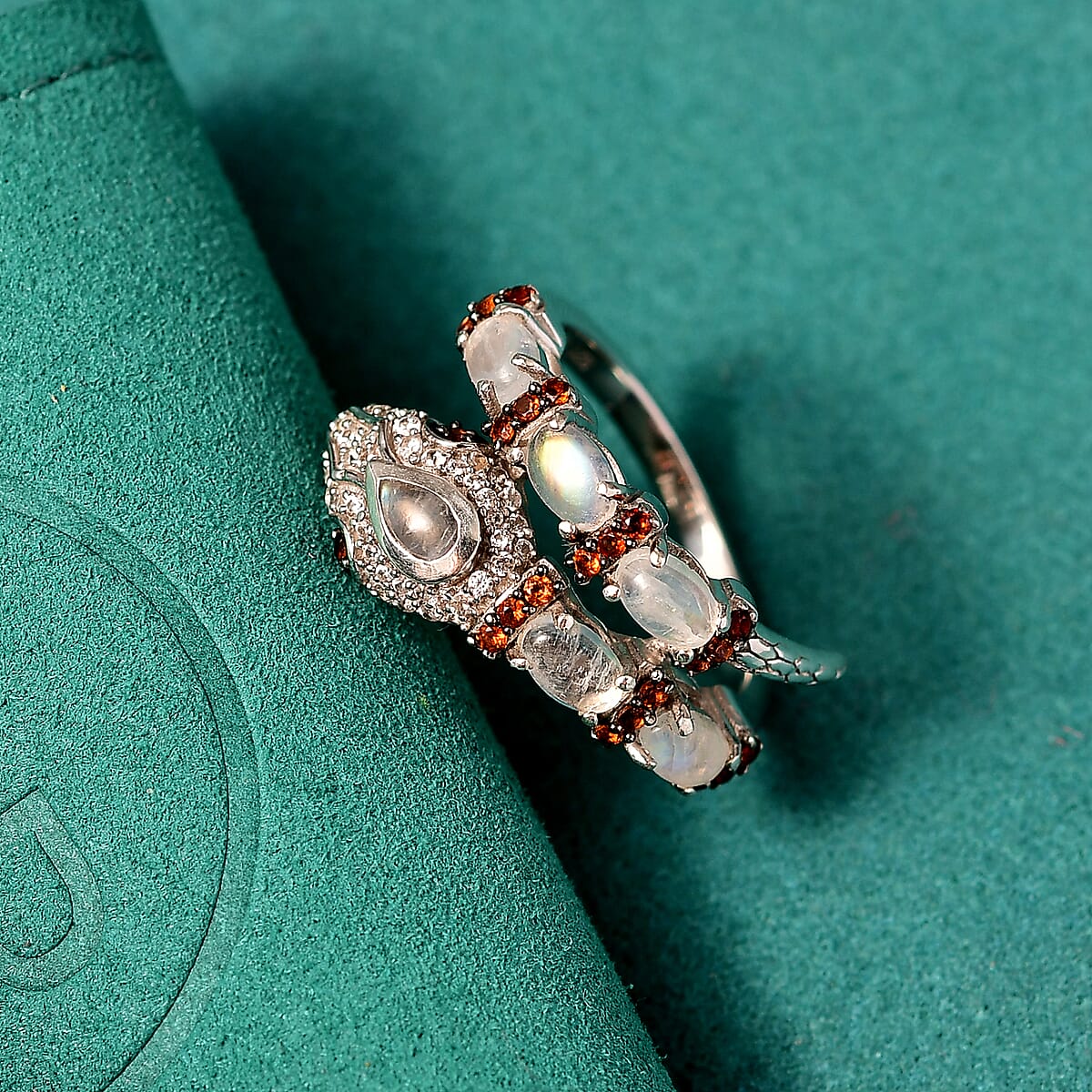 GP Trionfo Collection Rainbow Moonstone and Multi Gemstone 2.10 ctw Serpentine Ring in Rhodium Over Sterling Silver (Size 6.0) image number 1