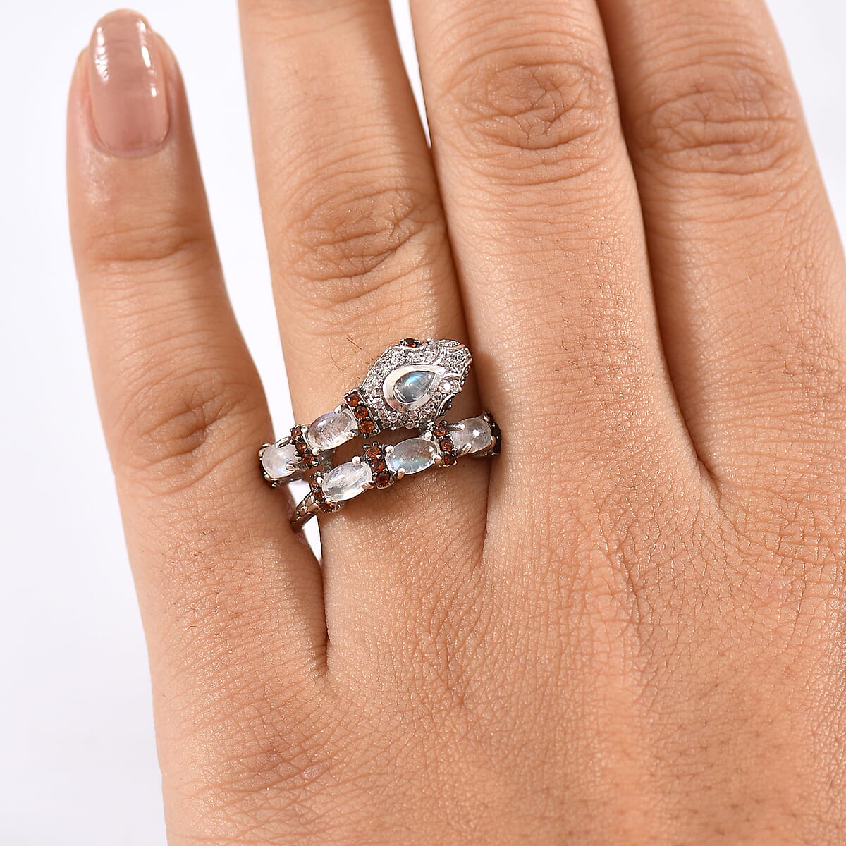 GP Trionfo Collection Rainbow Moonstone and Multi Gemstone 2.10 ctw Serpentine Ring in Rhodium Over Sterling Silver (Size 6.0) image number 2