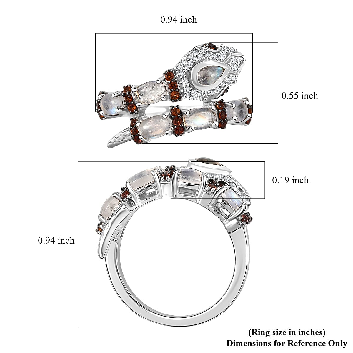 GP Trionfo Collection Rainbow Moonstone and Multi Gemstone 2.10 ctw Serpentine Ring in Rhodium Over Sterling Silver (Size 6.0) image number 6
