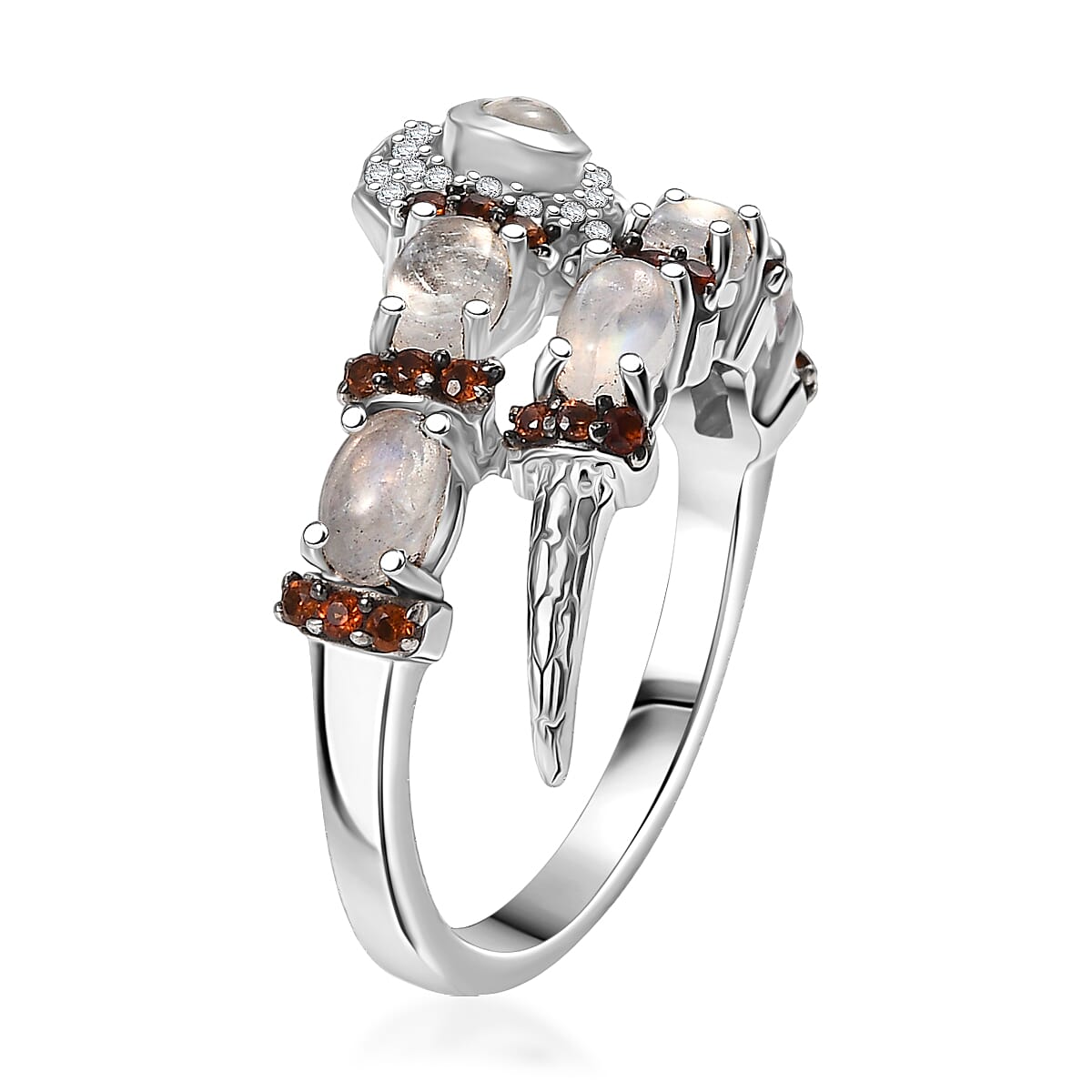 GP Trionfo Collection Rainbow Moonstone and Multi Gemstone 2.10 ctw Serpentine Ring in Rhodium Over Sterling Silver (Size 7.0) image number 4