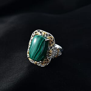 EverTrue African Malachite, White Zircon Ring in 18K YG Plated and Platinum Bond 17.00 ctw (Size 10.0)