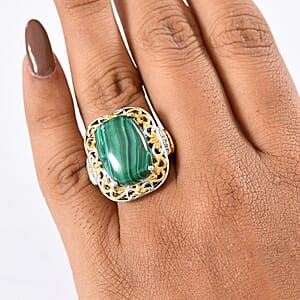 EverTrue African Malachite, White Zircon Ring in 18K YG Plated and Platinum Bond 17.00 ctw (Size 10.0)