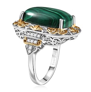 EverTrue African Malachite, White Zircon Ring in 18K YG Plated and Platinum Bond 17.00 ctw (Size 11.0)
