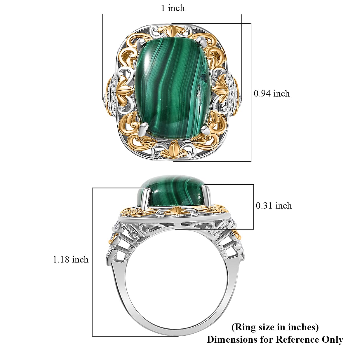 EverTrue African Malachite, White Zircon Ring in 18K YG Plated and Platinum Bond 17.00 ctw (Size 11.0) image number 5