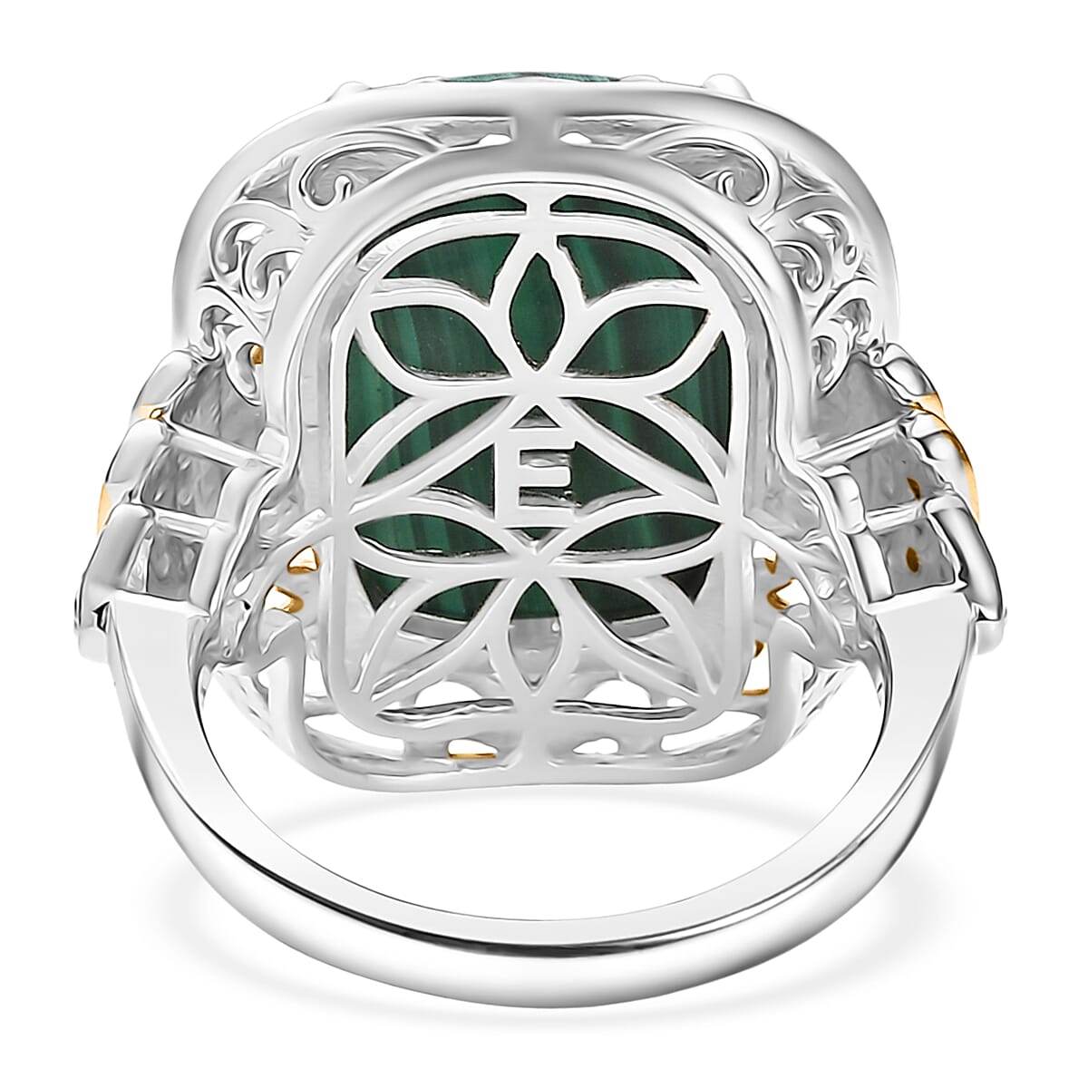 EverTrue African Malachite and White Zircon 17.00 ctw Vintage Era Ring in 18K YG Plated and Platinum Bond (Size 7.0) image number 4