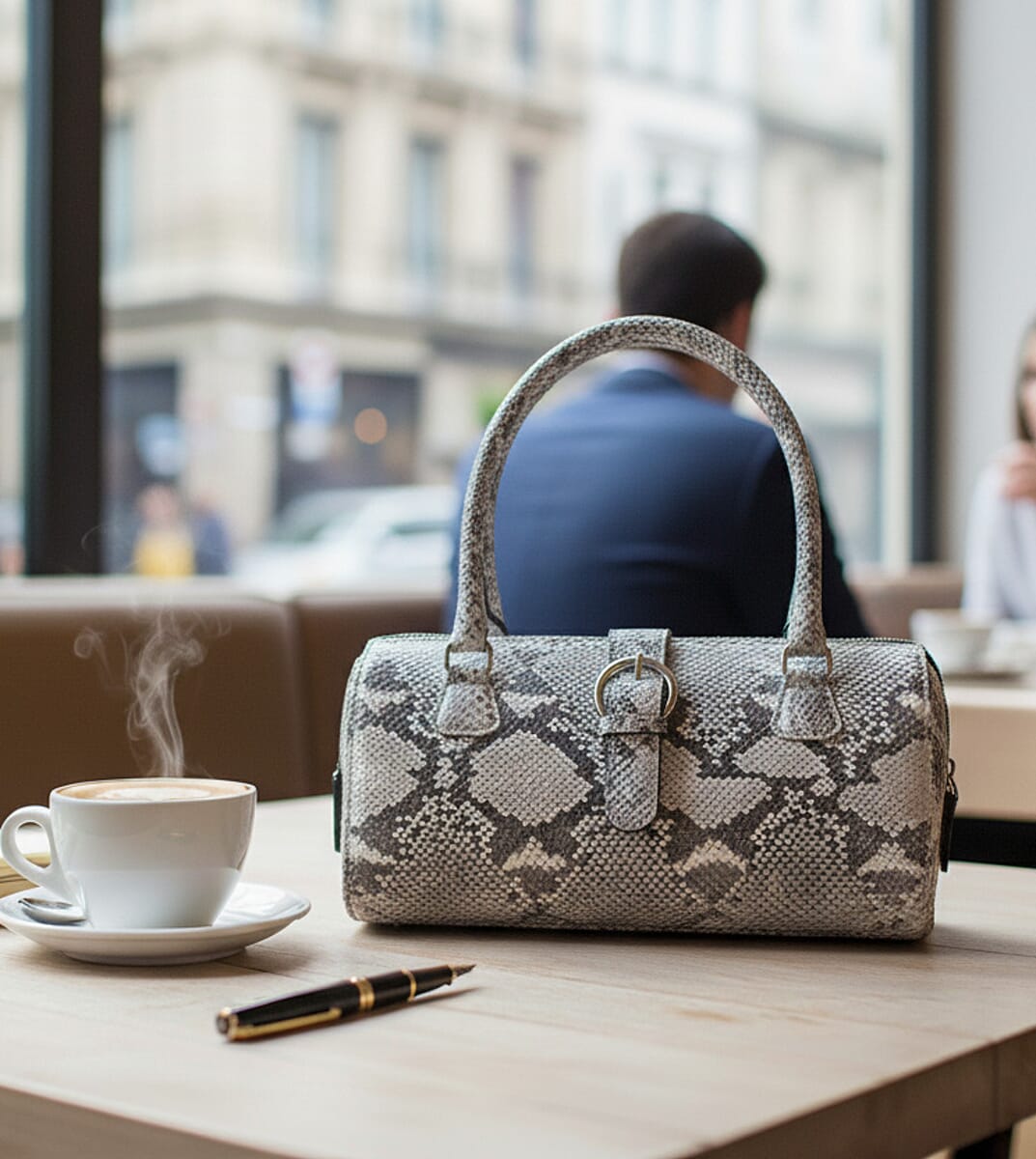 Ankur's Treasure Chest Doorbuster The Grand Pelle Handcrafted Natural Genuine Python Leather Barrel Bag image number 1