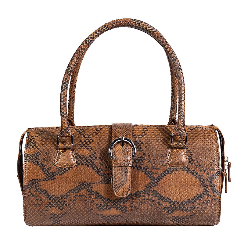 Becky's Birthday Pick The Grand Pelle Handcrafted Camel Genuine Python Leather Barrel Bag