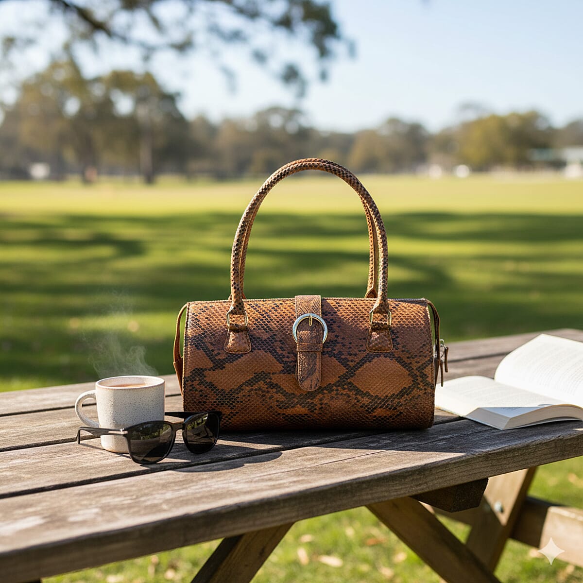 Becky's Birthday Pick The Grand Pelle Handcrafted Camel Genuine Python Leather Barrel Bag image number 1