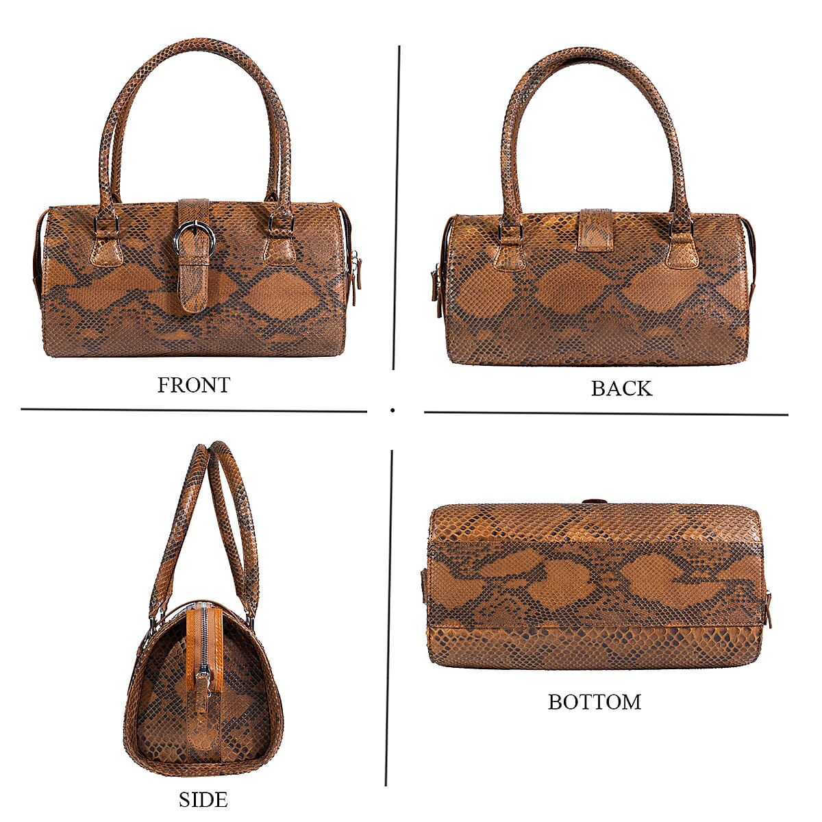 Becky's Birthday Pick The Grand Pelle Handcrafted Camel Genuine Python Leather Barrel Bag image number 3