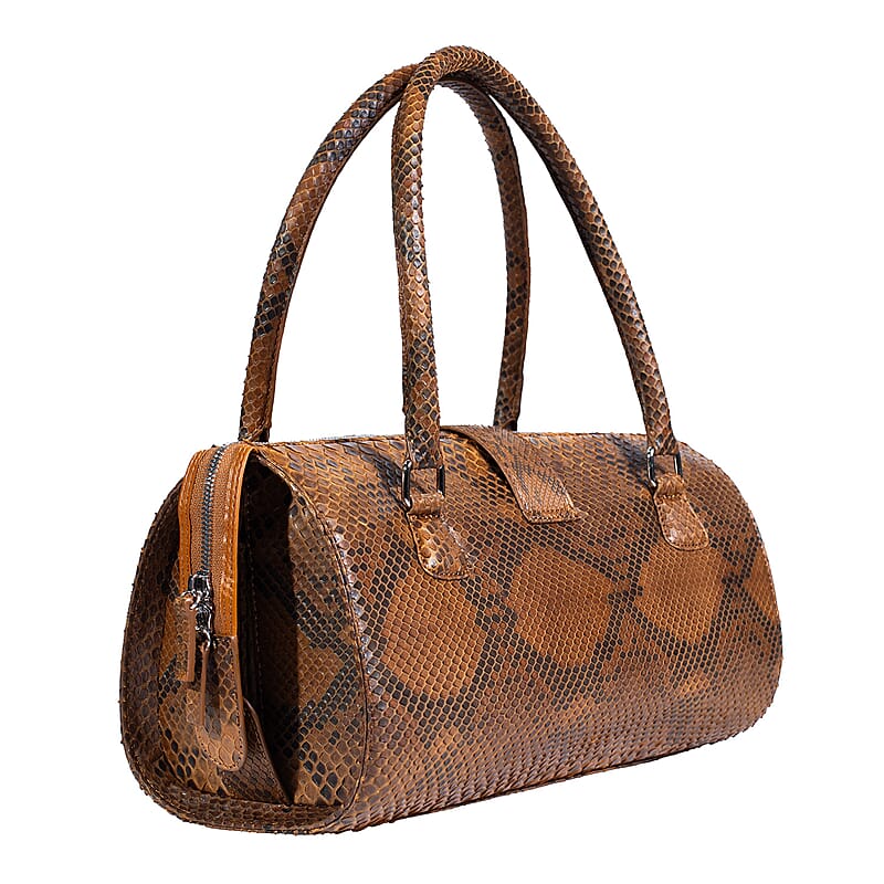 Becky's Birthday Pick The Grand Pelle Handcrafted Camel Genuine Python Leather Barrel Bag