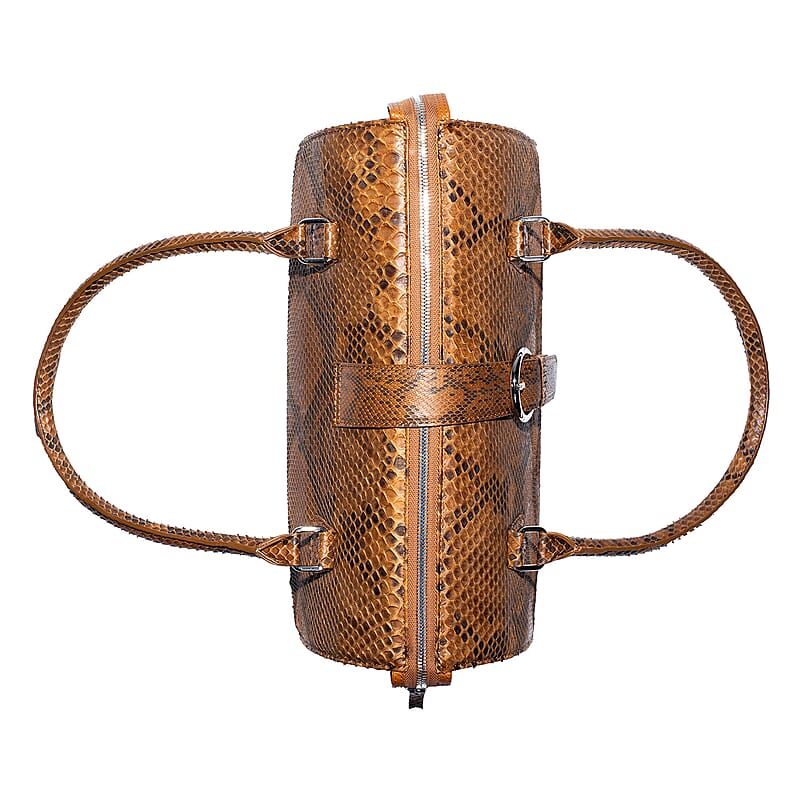 Becky's Birthday Pick The Grand Pelle Handcrafted Camel Genuine Python Leather Barrel Bag